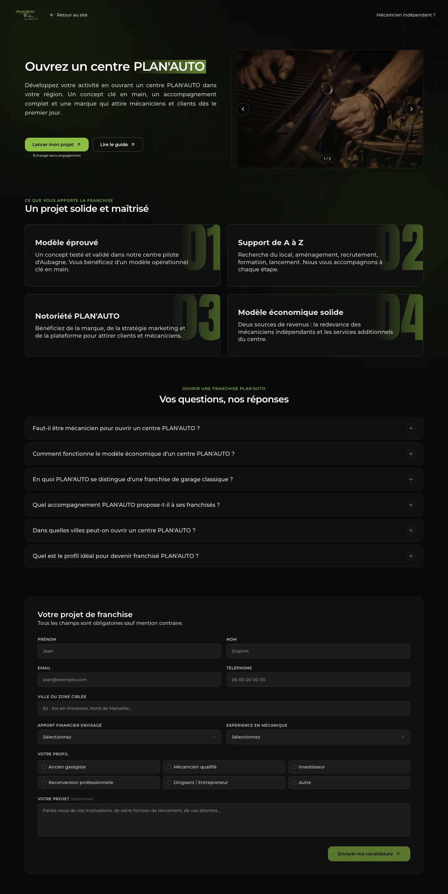 PLAN'AUTO - Plateforme de franchise automobile — Vue d'ensemble