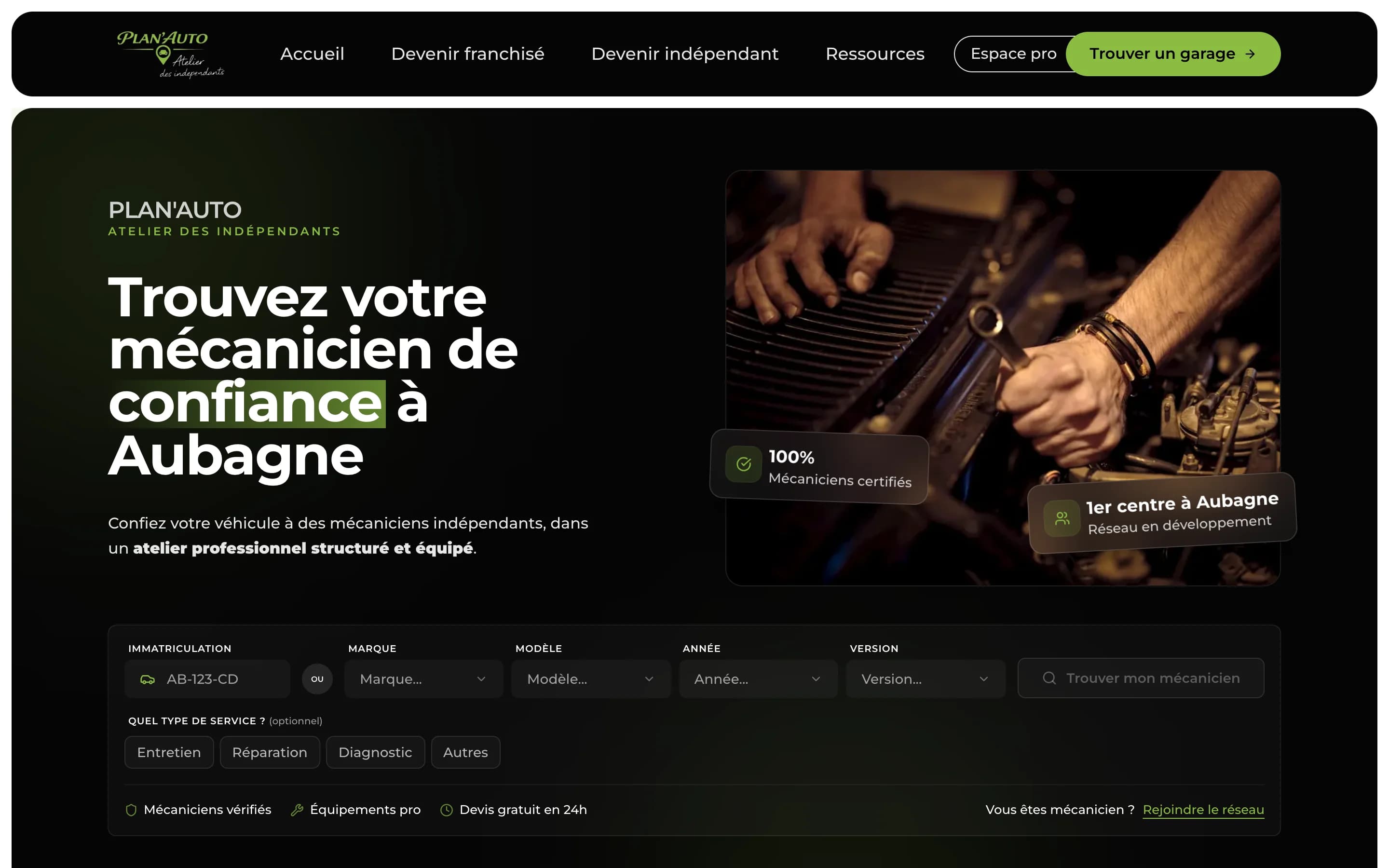 Aperçu principal du projet PLAN'AUTO - Plateforme de franchise automobile